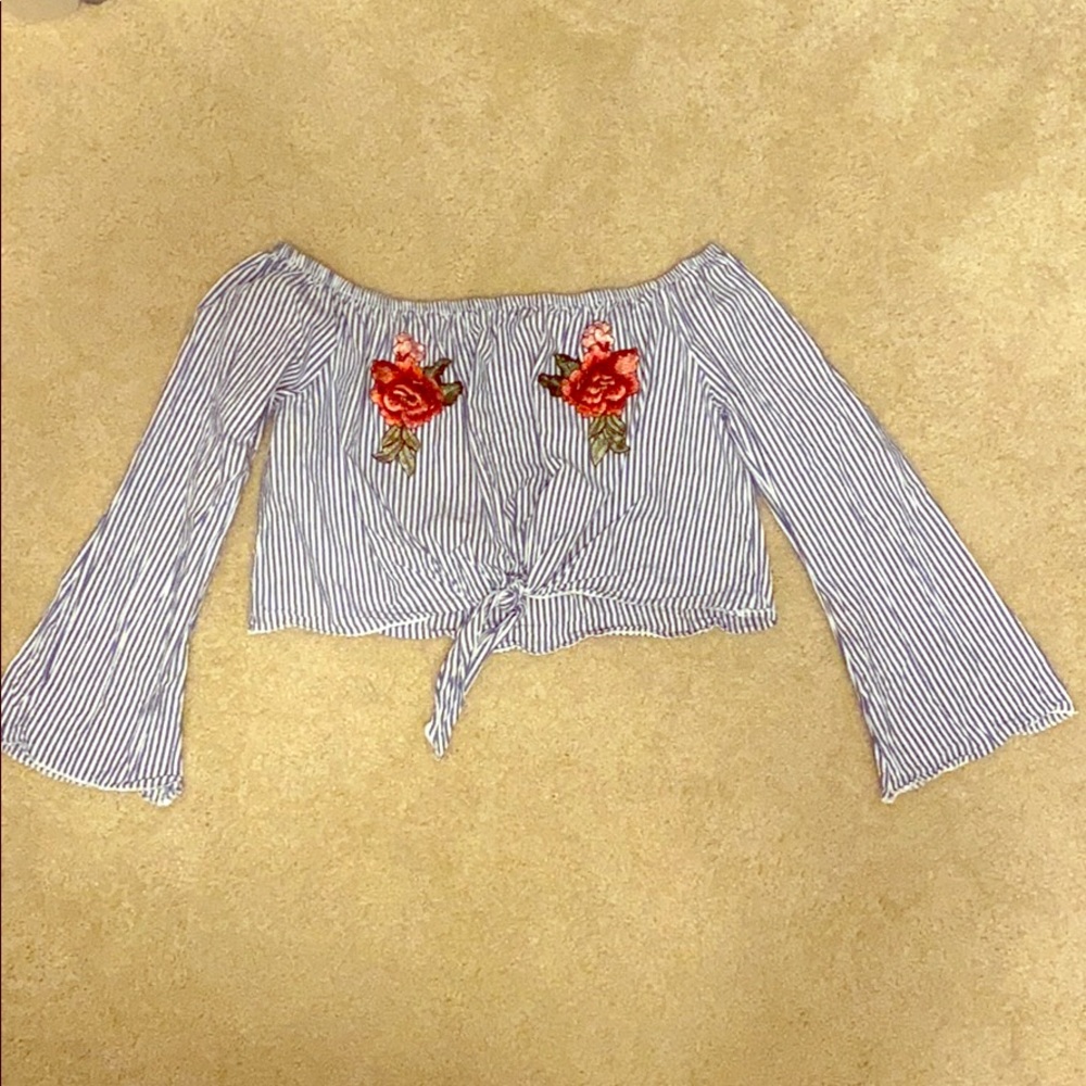Bare Shoulder/ Floral & Striped Top